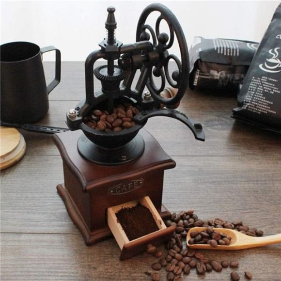 Manual Coffee Grinder Antique CastIron Hand Crank Coffee Mill With Grind Setting - Picture 5 of 6